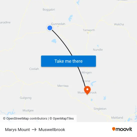 Marys Mount to Muswellbrook map