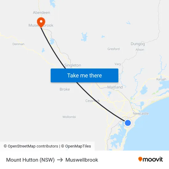 Mount Hutton (NSW) to Muswellbrook map