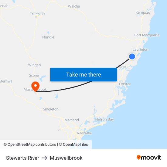 Stewarts River to Muswellbrook map