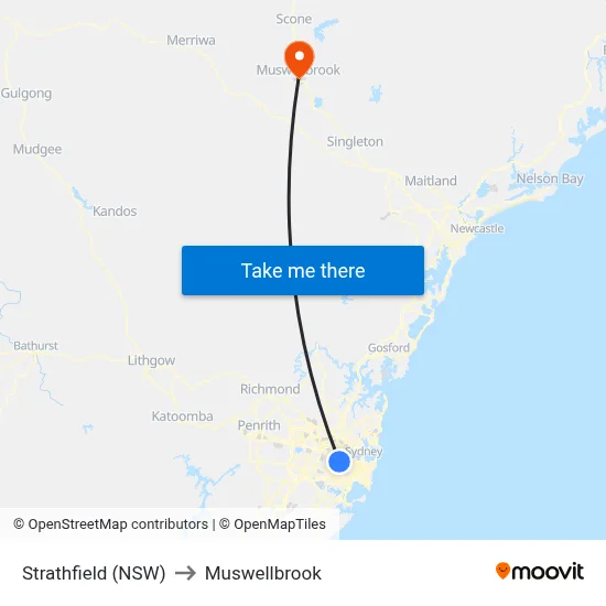 Strathfield (NSW) to Muswellbrook map