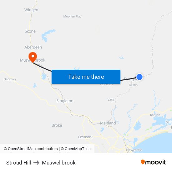 Stroud Hill to Muswellbrook map