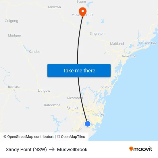 Sandy Point (NSW) to Muswellbrook map