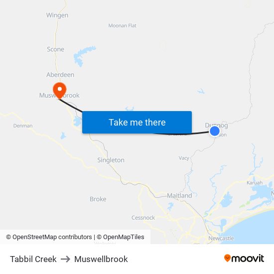 Tabbil Creek to Muswellbrook map