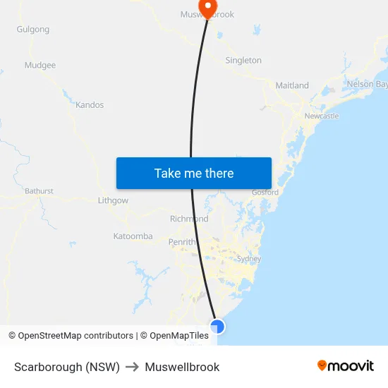 Scarborough (NSW) to Muswellbrook map