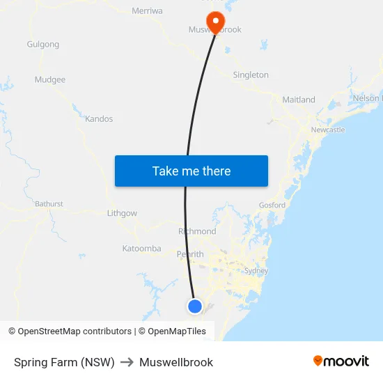 Spring Farm (NSW) to Muswellbrook map