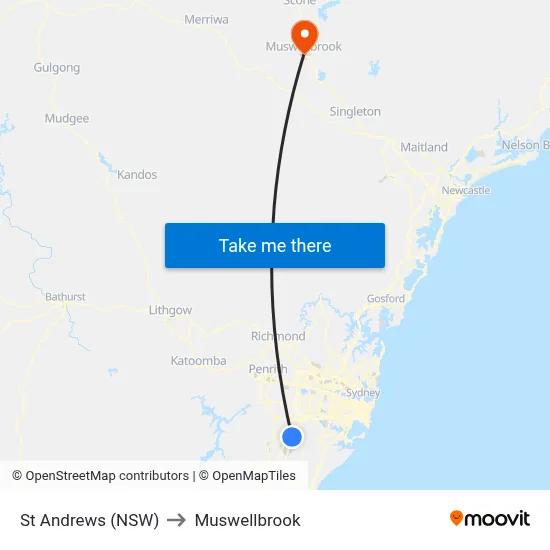 St Andrews (NSW) to Muswellbrook map