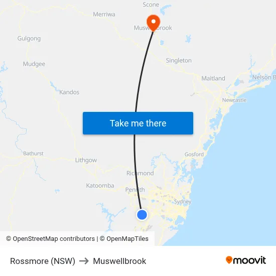 Rossmore (NSW) to Muswellbrook map