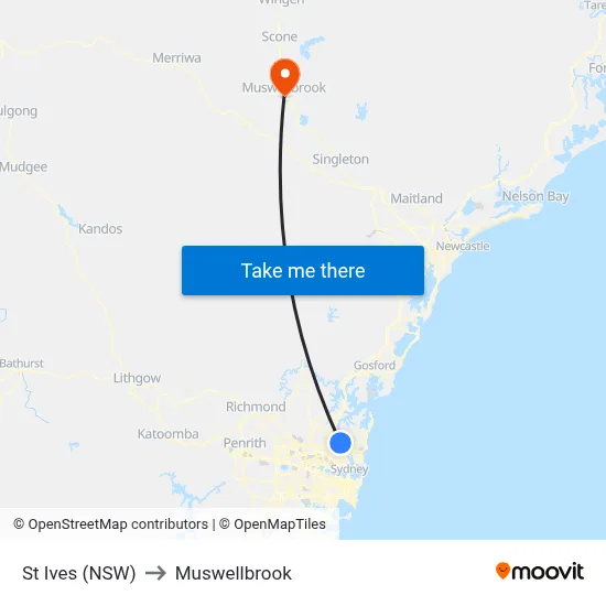 St Ives (NSW) to Muswellbrook map