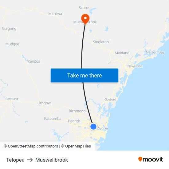 Telopea to Muswellbrook map