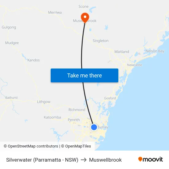 Silverwater (Parramatta - NSW) to Muswellbrook map