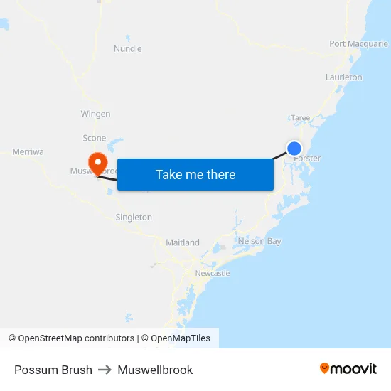 Possum Brush to Muswellbrook map