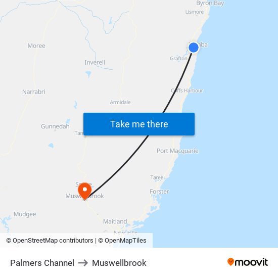Palmers Channel to Muswellbrook map