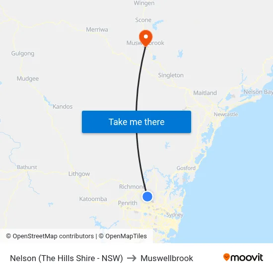 Nelson (The Hills Shire - NSW) to Muswellbrook map