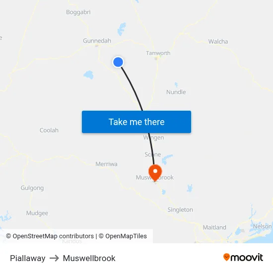 Piallaway to Muswellbrook map