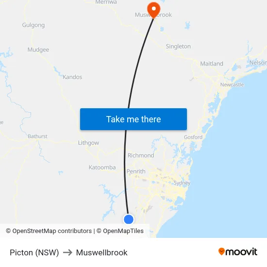 Picton (NSW) to Muswellbrook map