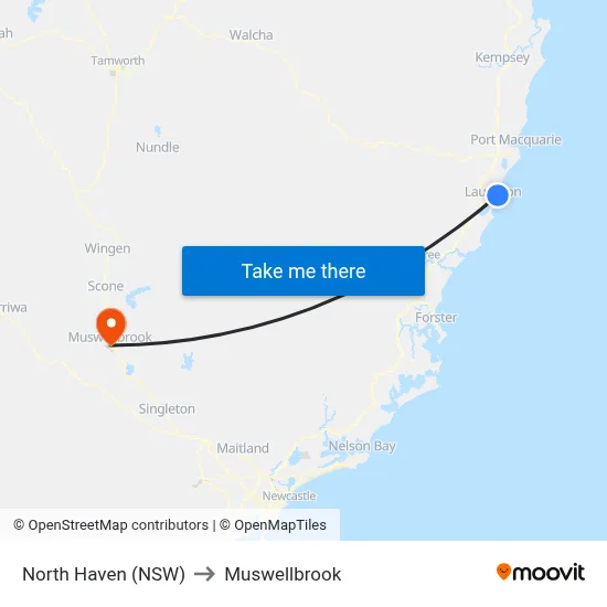 North Haven (NSW) to Muswellbrook map