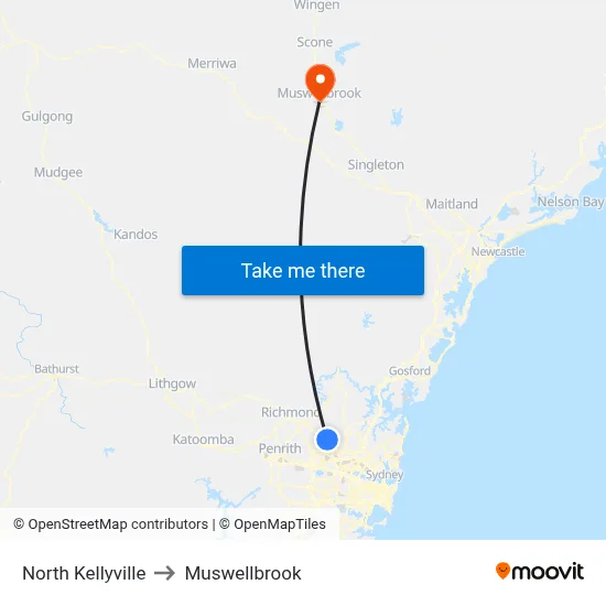 North Kellyville to Muswellbrook map