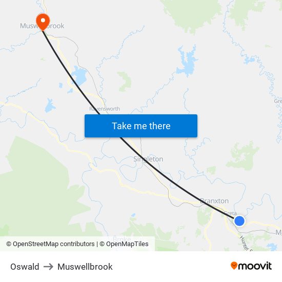Oswald to Muswellbrook map