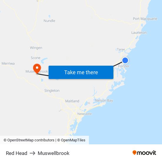 Red Head to Muswellbrook map