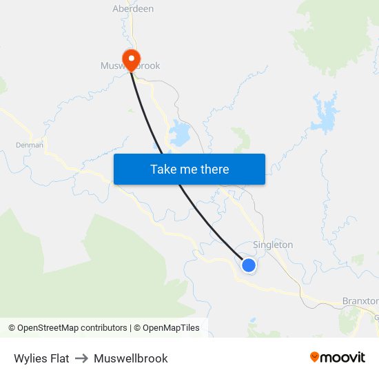Wylies Flat to Muswellbrook map