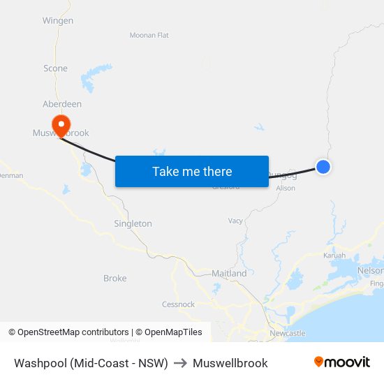 Washpool (Mid-Coast - NSW) to Muswellbrook map