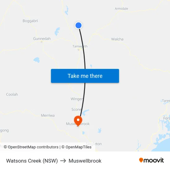 Watsons Creek (NSW) to Muswellbrook map
