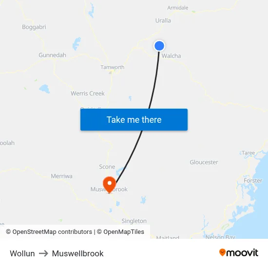 Wollun to Muswellbrook map