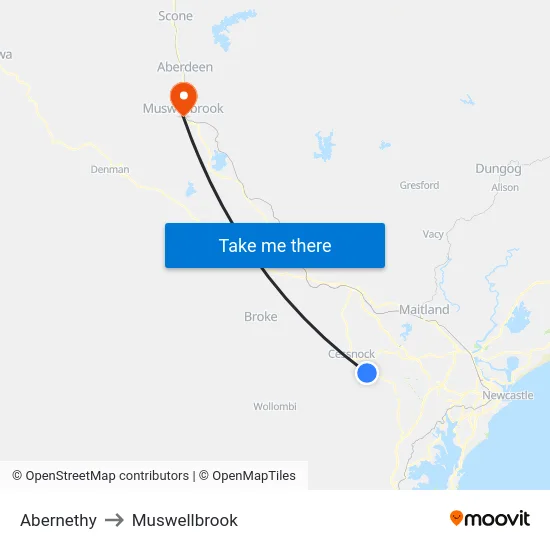Abernethy to Muswellbrook map