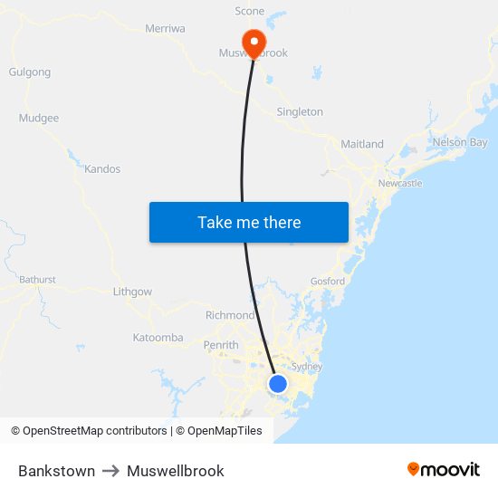 Bankstown to Muswellbrook map