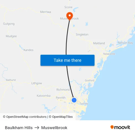 Baulkham Hills to Muswellbrook map
