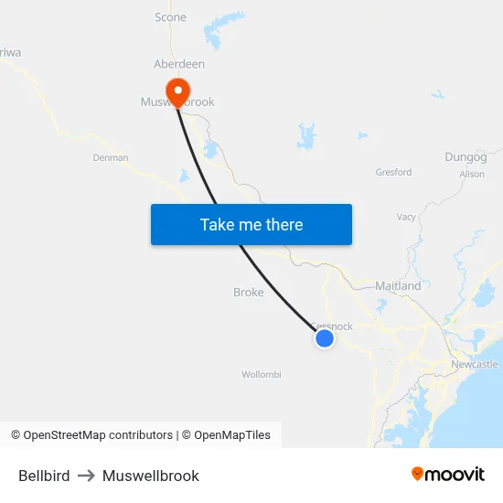 Bellbird to Muswellbrook map