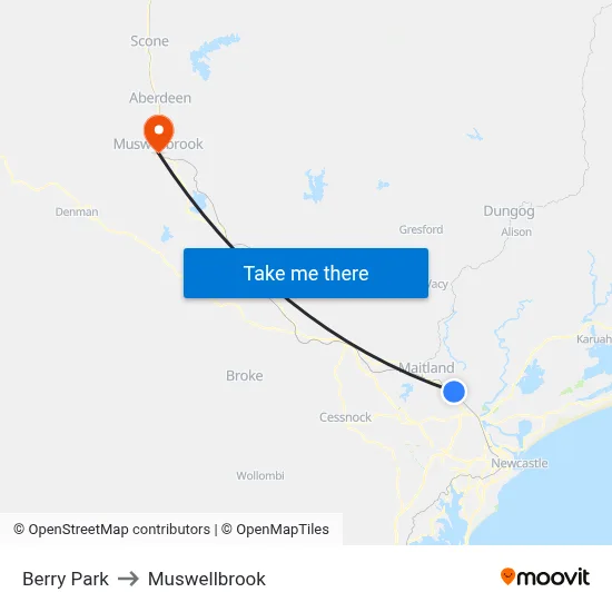 Berry Park to Muswellbrook map