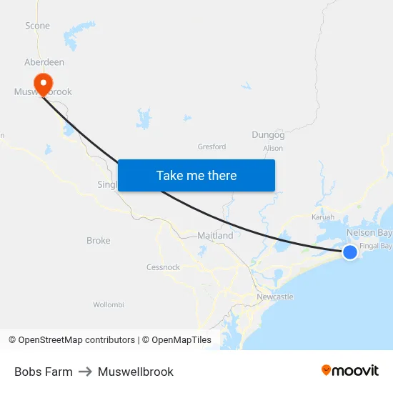 Bobs Farm to Muswellbrook map