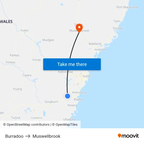 Burradoo to Muswellbrook map