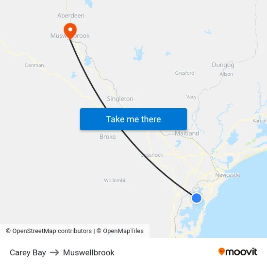 Carey Bay to Muswellbrook map