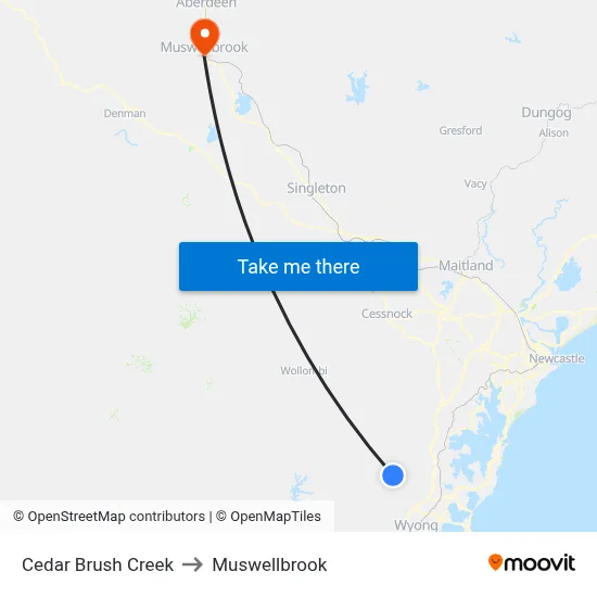 Cedar Brush Creek to Muswellbrook map