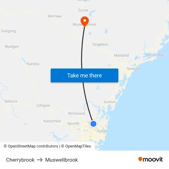 Cherrybrook to Muswellbrook map