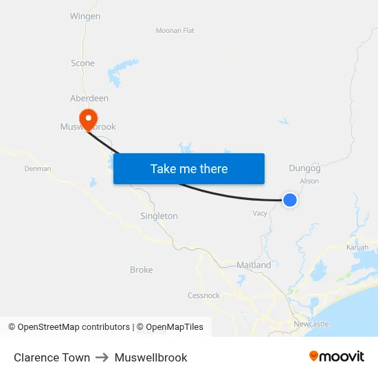 Clarence Town to Muswellbrook map