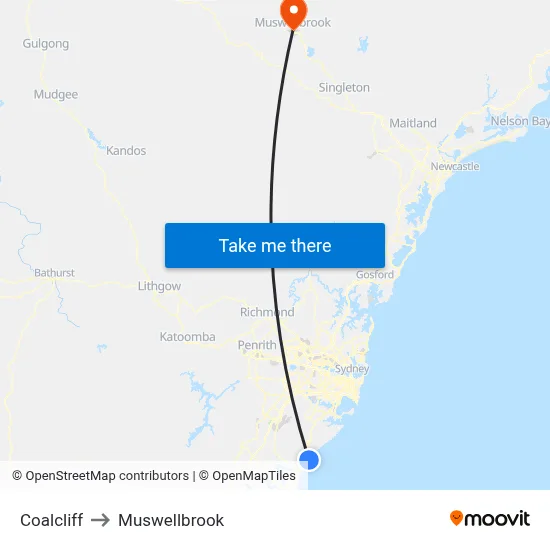 Coalcliff to Muswellbrook map