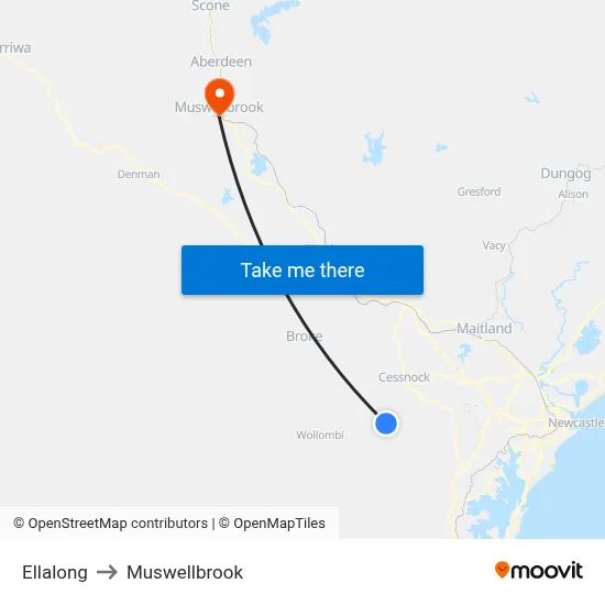 Ellalong to Muswellbrook map