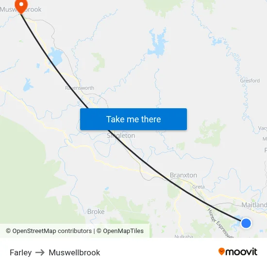 Farley to Muswellbrook map