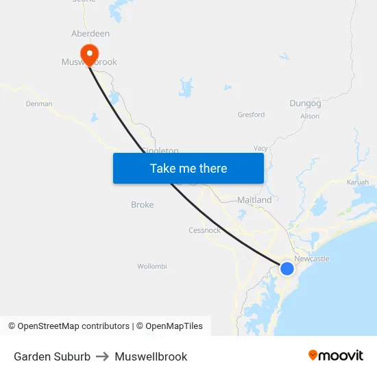 Garden Suburb to Muswellbrook map