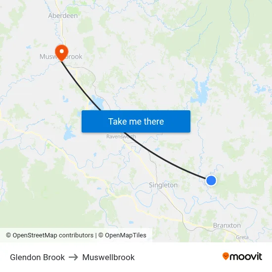 Glendon Brook to Muswellbrook map