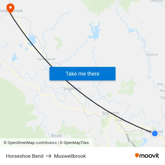 Horseshoe Bend to Muswellbrook map