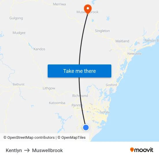 Kentlyn to Muswellbrook map