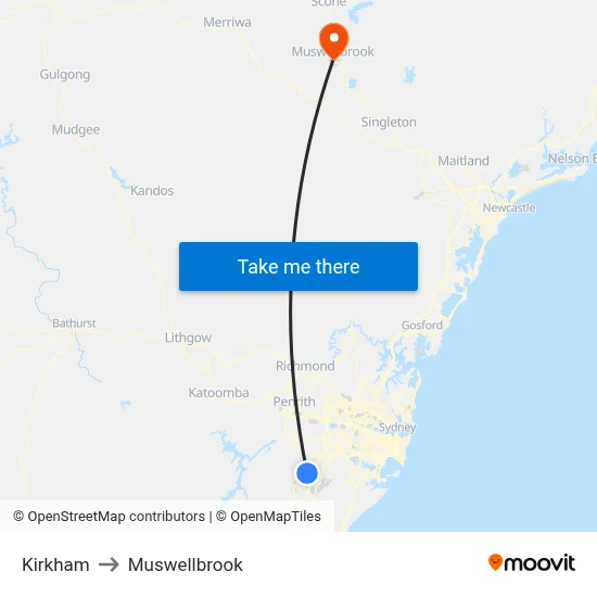 Kirkham to Muswellbrook map
