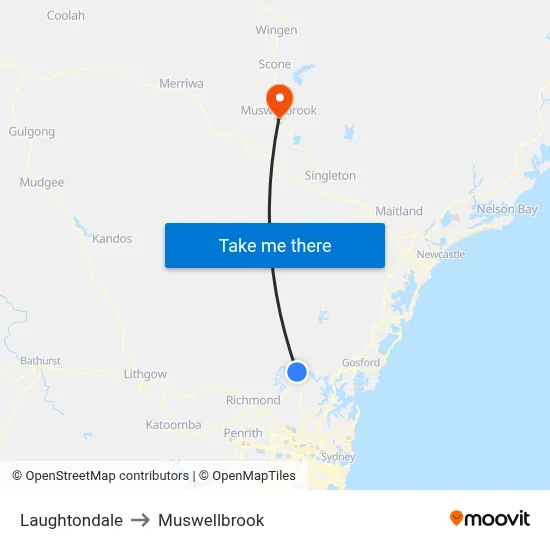 Laughtondale to Muswellbrook map