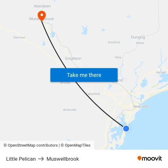 Little Pelican to Muswellbrook map