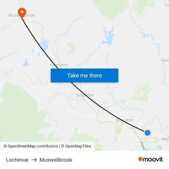 Lochinvar to Muswellbrook map