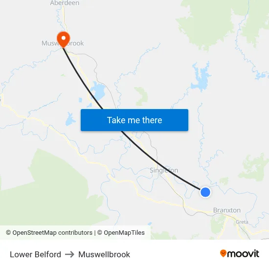 Lower Belford to Muswellbrook map